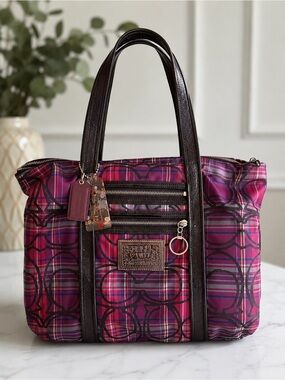 Coach Poppy (2009) Signature Tartan Plaid Tote EUC w/ 2 hangtag & glitter straps